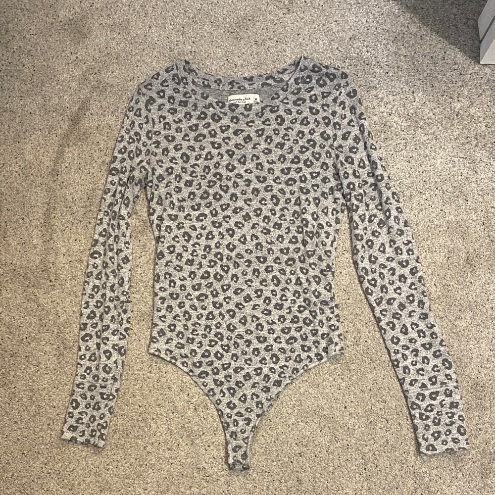 Abercrombie & Fitch Gray Leopard Print Bodysuit